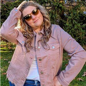 Fray Hemmed Pink Denim Jacket